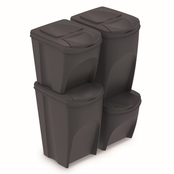 Set 4 buc cosuri de sortare selectiva a deseurilor Prosperplast Sortibox 2x25L, 2x35L - antracit Set 4 buc cosuri de sortare selectiva a deseurilor Prosperplast Sortibox 2x25L, 2x35L - antracit