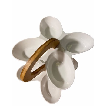 Set sosiera, aperitive cu suport etajat, 8 boluri ovale, ceramica, alb Set sosiera, aperitive cu suport etajat, 8 boluri ovale, ceramica, alb