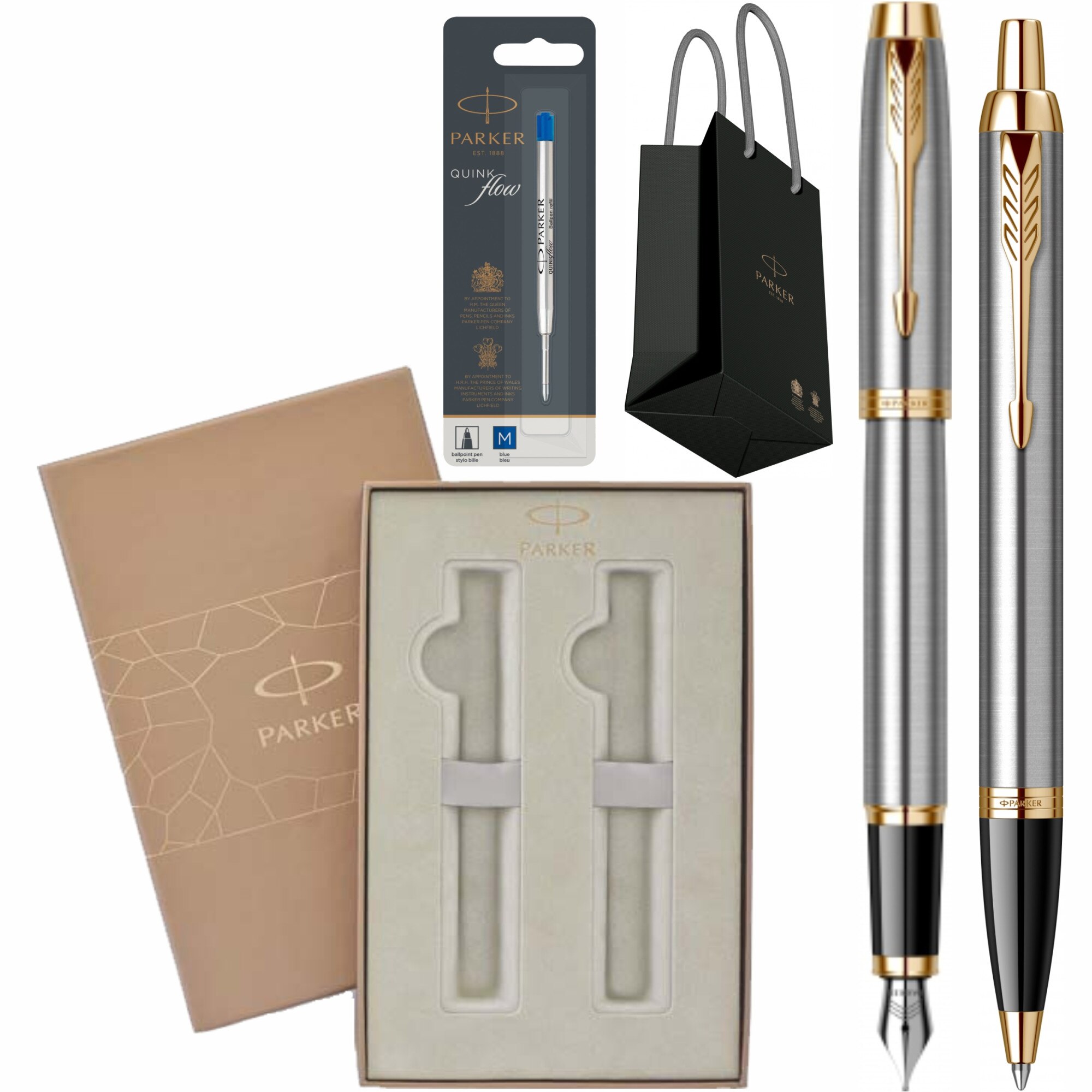 Set Parker Personalizat prin Gravura Laser Stilou Pix IM Royal Brushed Metal GT cu rezerva mina pix in cutie Premium Duo si punga