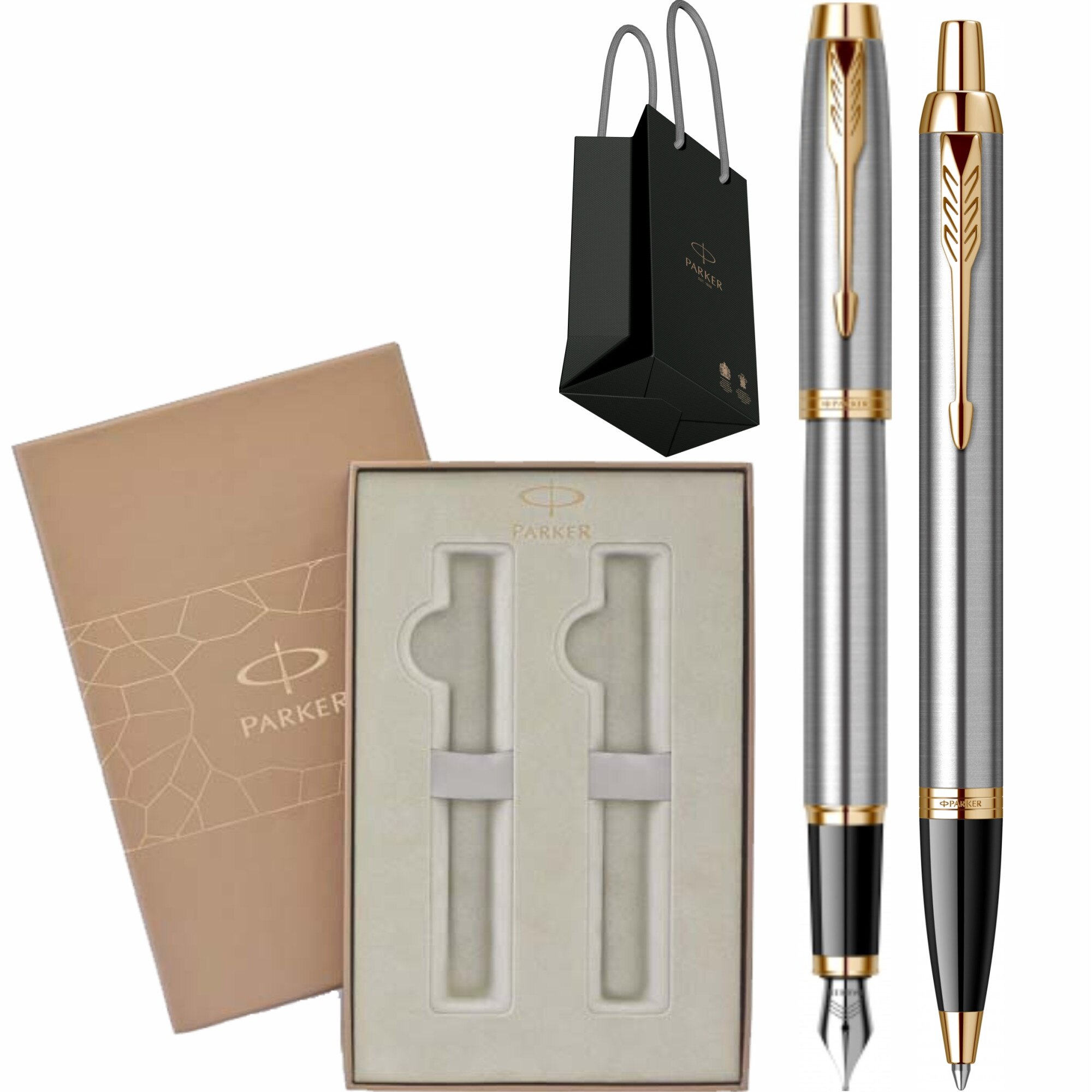 Set Parker Personalizat prin Gravura Laser Stilou Pix IM Royal Brushed Metal GT in cutie Premium Duo si punga
