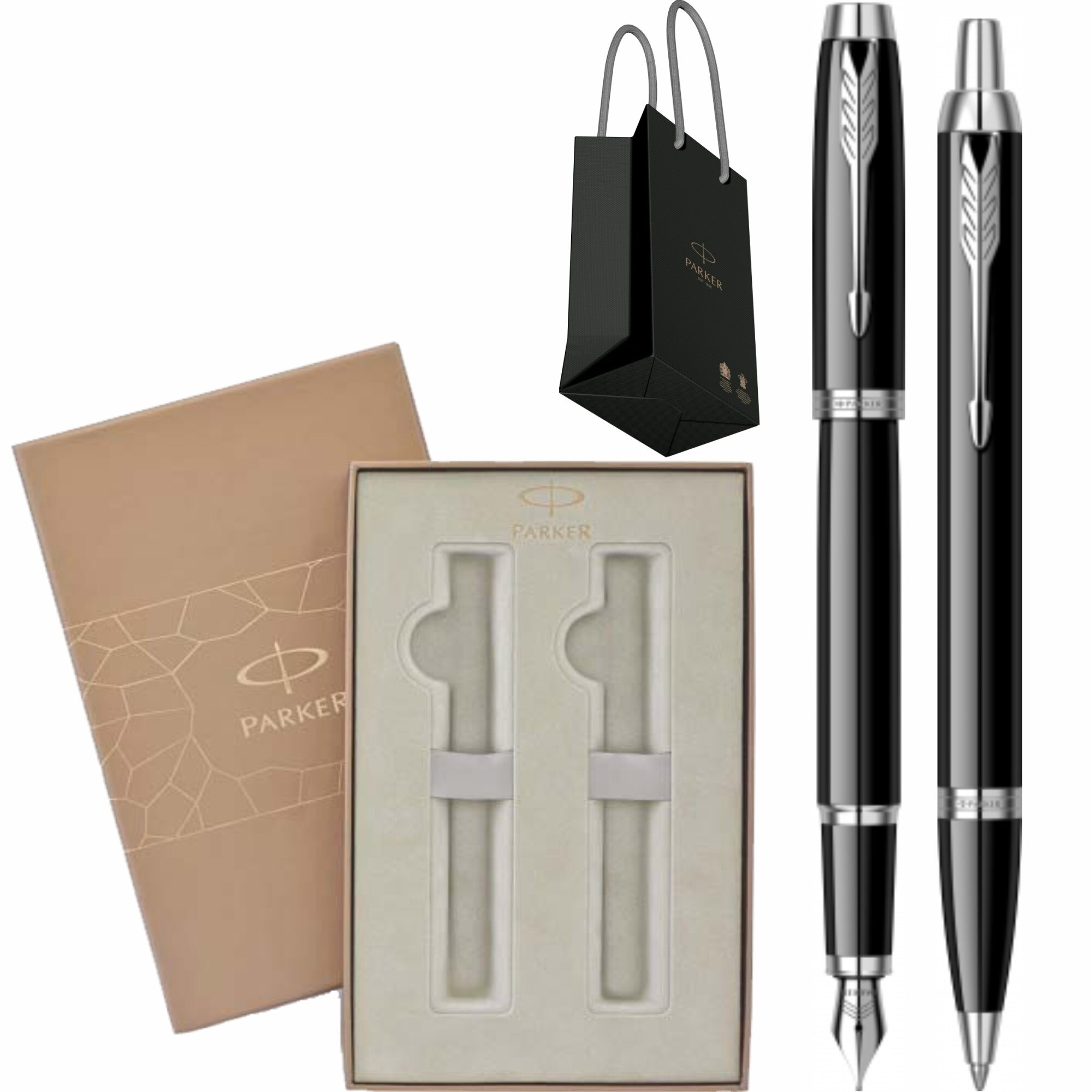 Set Parker Personalizat prin Gravura Laser Stilou Pix IM Royal Black Lacquer CT in cutie Premium Duo si punga