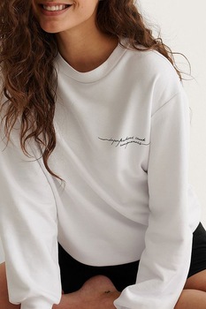 NA-KD, Bluza sport din amestec de bumbac organic cu imprimeu text, Alb, XL NA-KD, Bluza sport din amestec de bumbac organic cu imprimeu text, Alb, XL