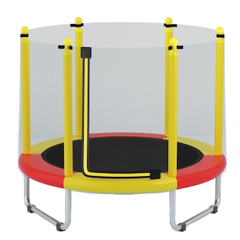 Trambulina Mappy, pentru copii, cu plasa de protectie exterioara, 150 cm, Rosu/ Galben Trambulina Mappy, pentru copii, cu plasa de protectie exterioara, 150 cm, Rosu/ Galben