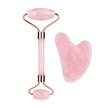 Set roller jad si Gua Sha din piatra de jad, dispozitiv pentru masaj facial, anyi aging, slimming, firming, Roz Set roller jad si Gua Sha din piatra de jad, dispozitiv pentru masaj facial, anyi aging, slimming, firming, Roz