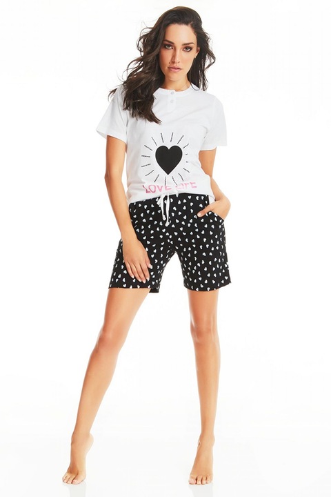 Pijamale dama, NACSHUA, Bumbac, alb/negru, S