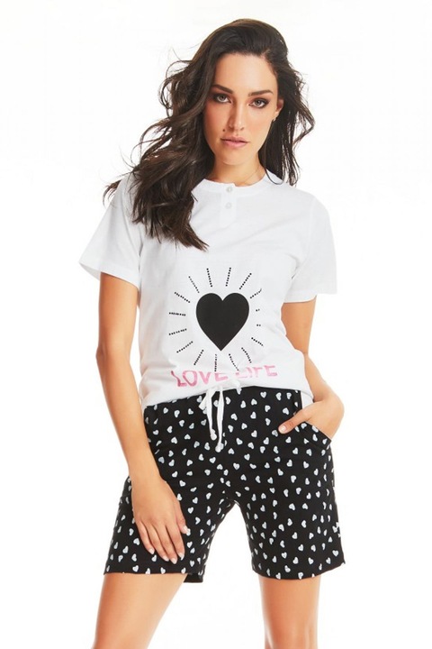 Pijamale dama, NACSHUA, Bumbac, alb/negru, S