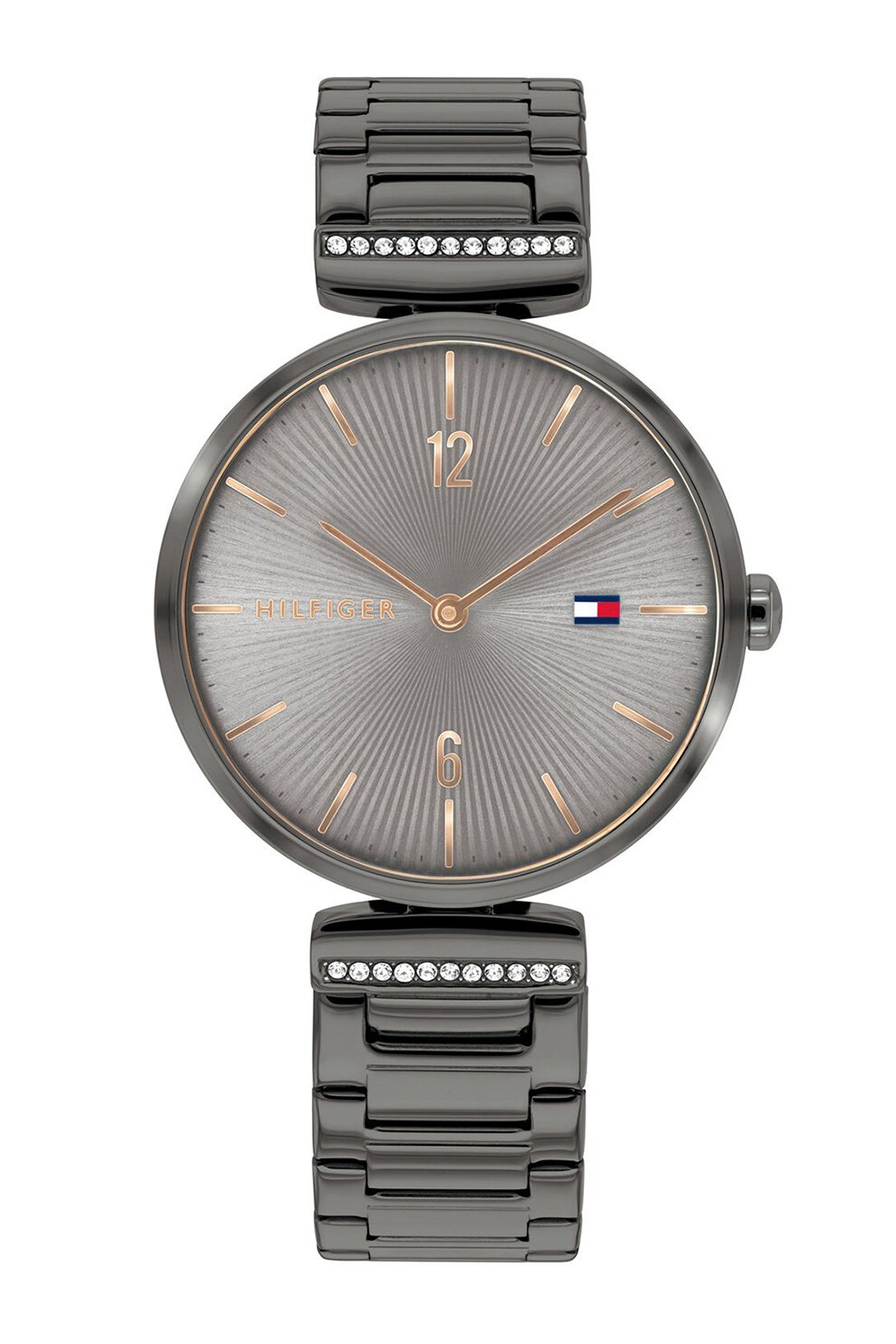 Tommy Hilfiger, Ceas de otel inoxidabil cu zirconia, Argintiu inchis