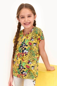 Disney, Pijama cu imprimeu cu Mickey&Minnie Mouse, Galben/Gri Disney, Pijama cu imprimeu cu Mickey&Minnie Mouse, Galben/Gri