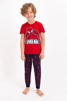 Disney, Pijama cu decolteu la baza gatului cu imprimeu SpiderMan, Rosu/Bleumarin Disney, Pijama cu decolteu la baza gatului cu imprimeu SpiderMan, Rosu/Bleumarin