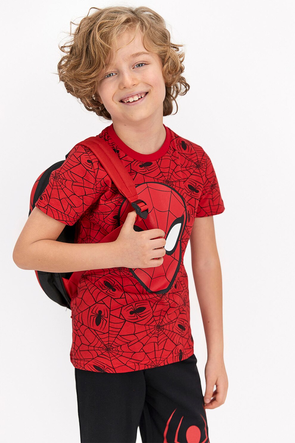 Disney, Pijama cu imprimeu cu Spiderman, Rosu/Negru