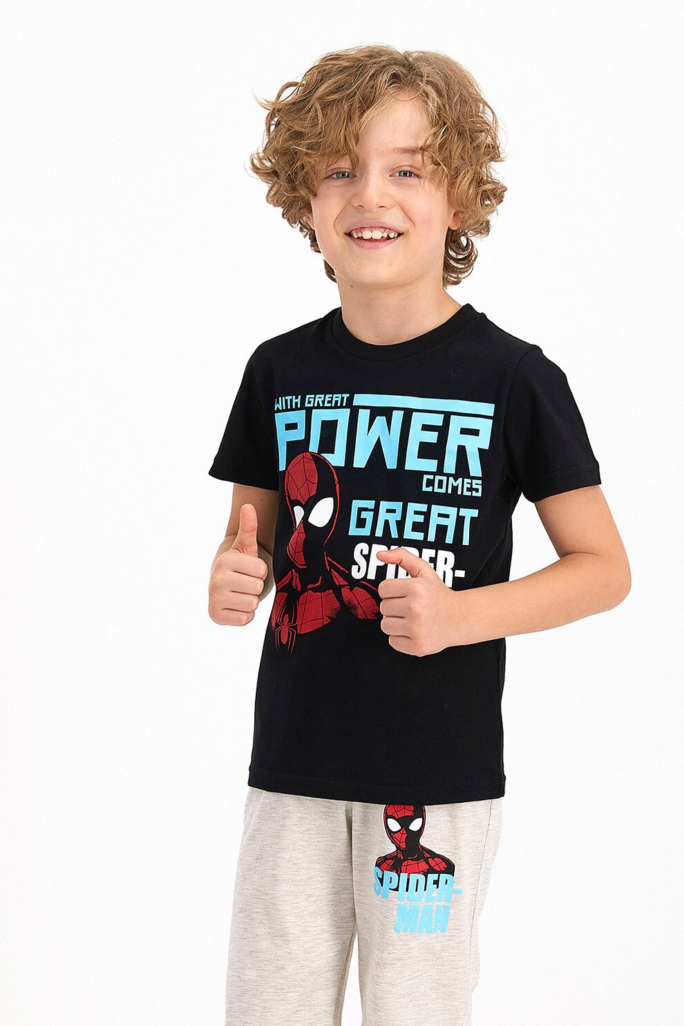 Disney, Pijama din amestec de bumbac cu Spiderman, Negru/Gri