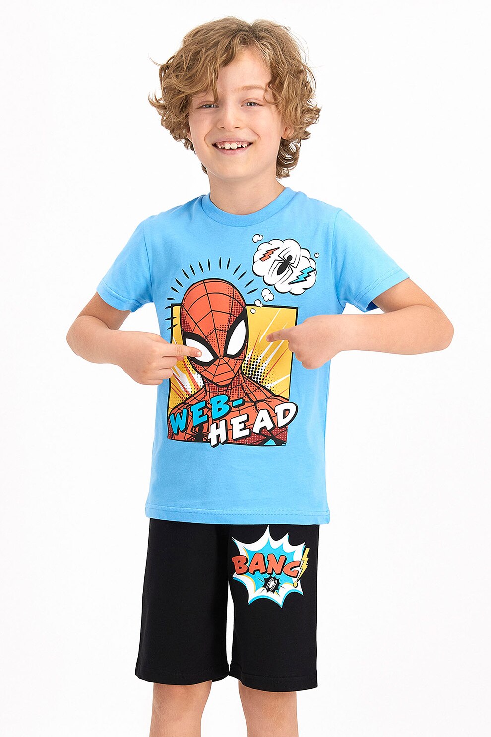 Disney, Pijama din amestec de bumbac cu Spiderman, Albastru/Negru