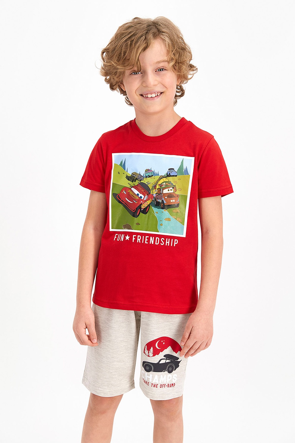 Disney, Pijama cu imprimeu cu desene, Rosu/Bej