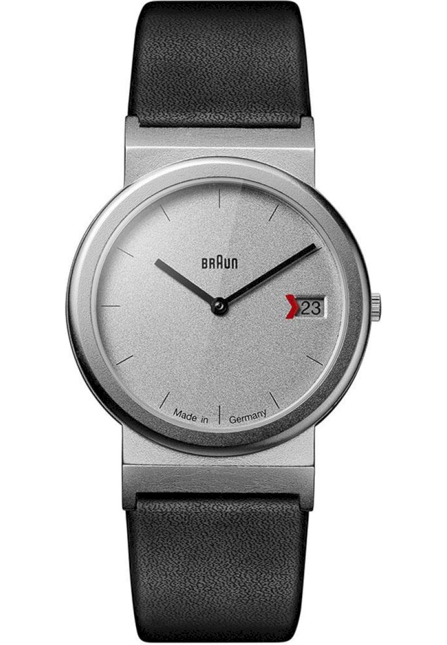 Ceas dama, Braun AW50, Curea din piele naturala, 34 mm, 3 ATM, Negru/Gri