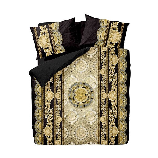 Lenjerie de pat Sani Imperia, pentru doua persoane, 100% bumbac , Negru\Auriu