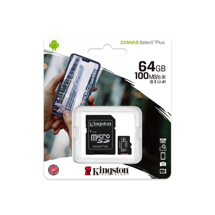 Kingston Canvas Select Plus microSD 64GB 100MB/s adapterrel
