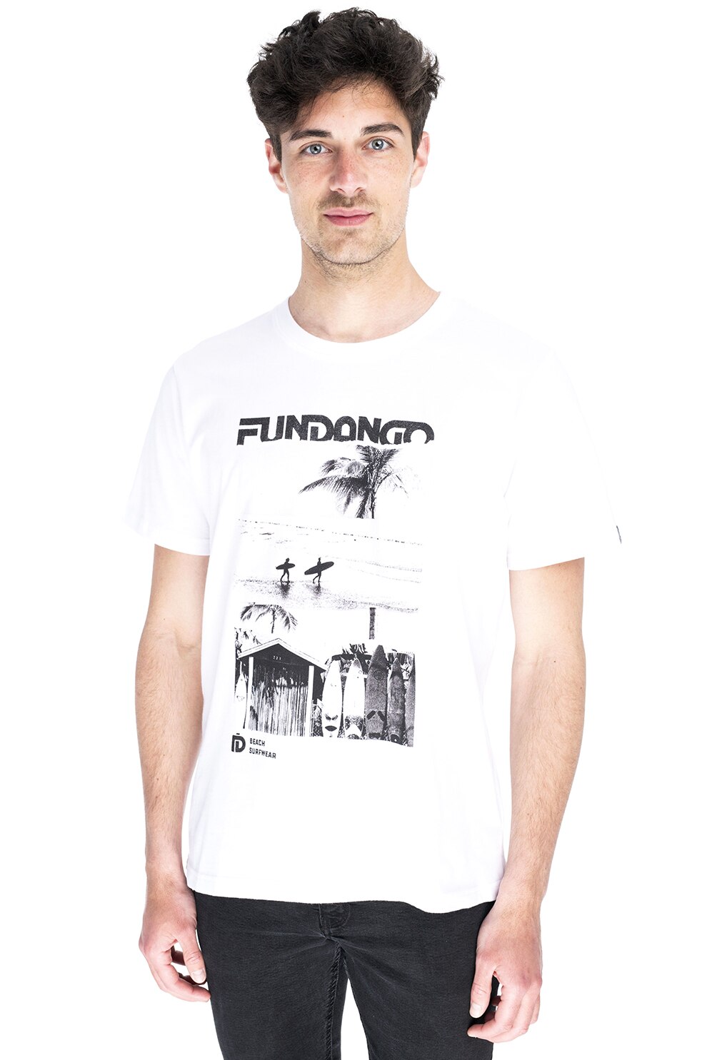 Fundango, Tricou regular fit cu decolteu la baza gatului, Alb
