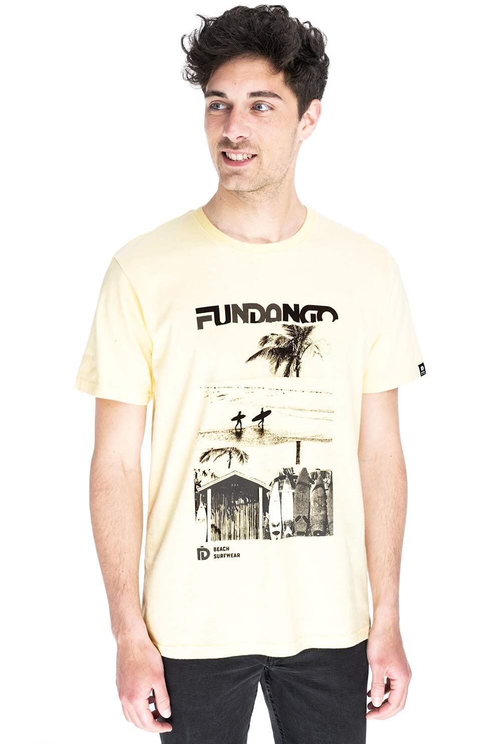 Fundango, Tricou regular fit cu decolteu la baza gatului, galben pal