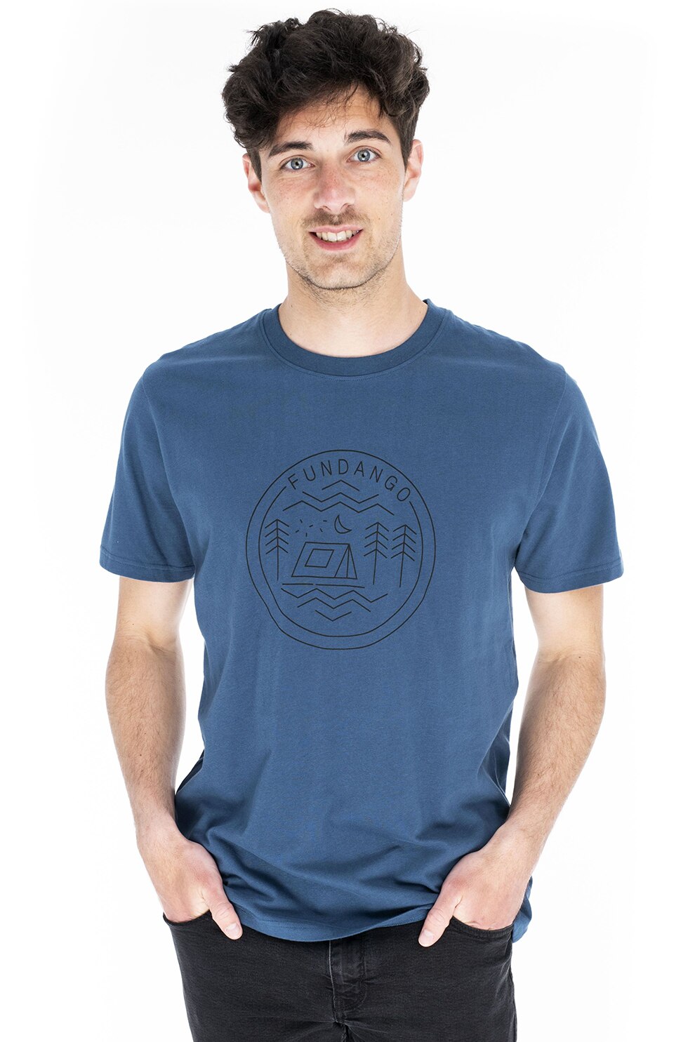 Fundango, Tricou cu imprimeu si decolteu la baza gatului, Bleumarin