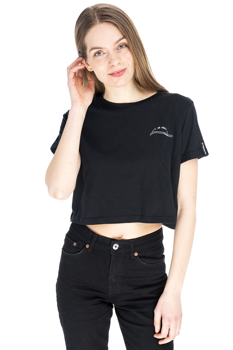 Fundango, Tricou crop cu text Monroe, Negru