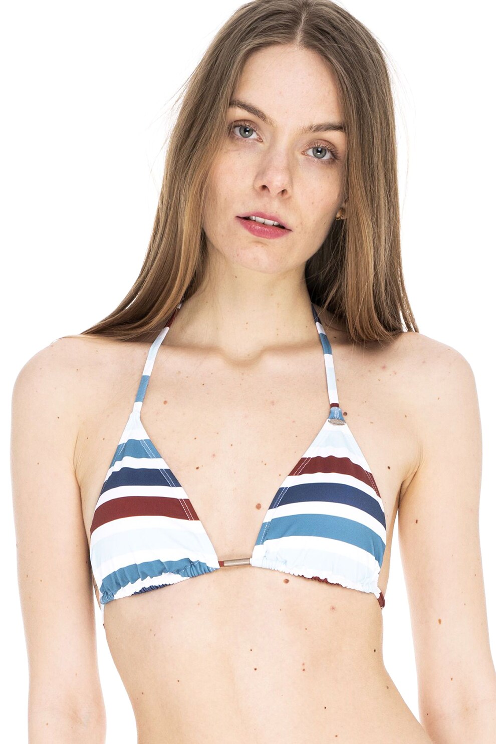 Fundango, Sutien de baie cu decolteu halter si model in dungi Innisfil, Alb
