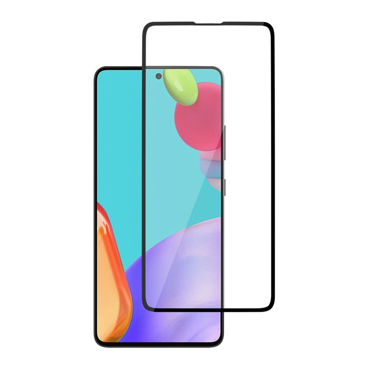 Samsung Galaxy A52 kompatibilis üvegvédő fólia, 3D fekete, TELJES KÉPERNYŐ, edzett üveg, ütésálló, fordítva