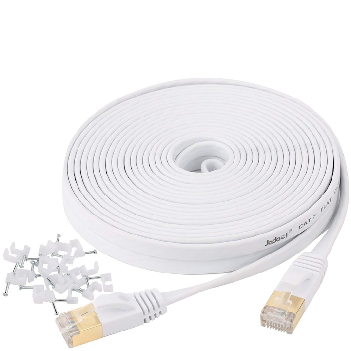 Cablu Ethernet Flyme, Cat 7, Conectori RJ45, Lungime 30 m, Alb