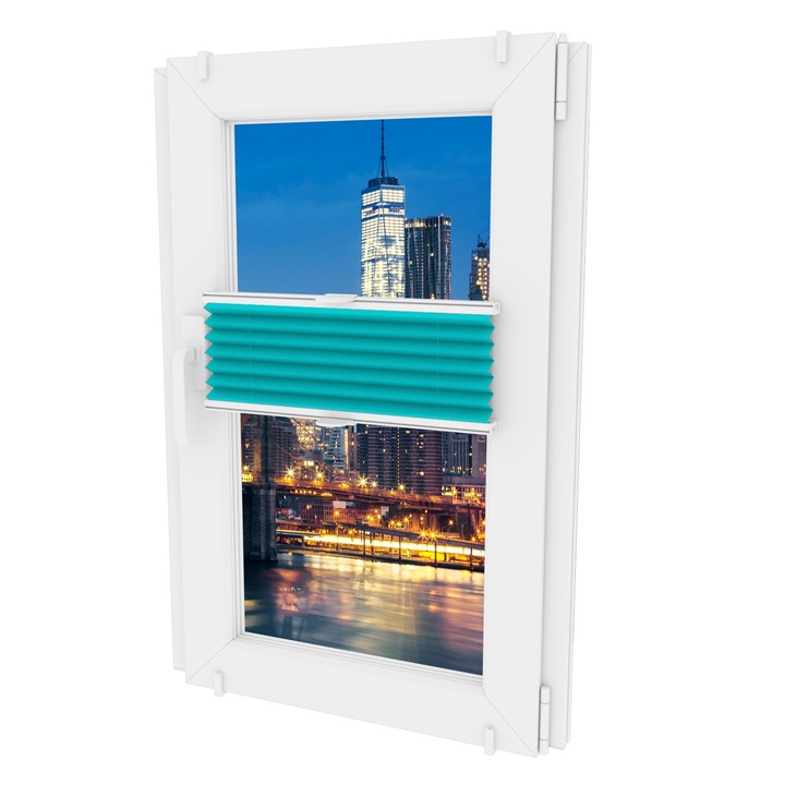 Jaluzea orizontala Oslonaokna, 41_1161, Profil invaziv, Textil, Alb/Albastru, 40x150 cm