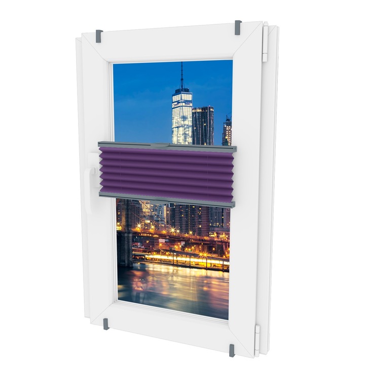 Jaluzea orizontala Oslonaokna, 41_1150, Profil invaziv, Textil, Gri/Violet, 40x150 cm