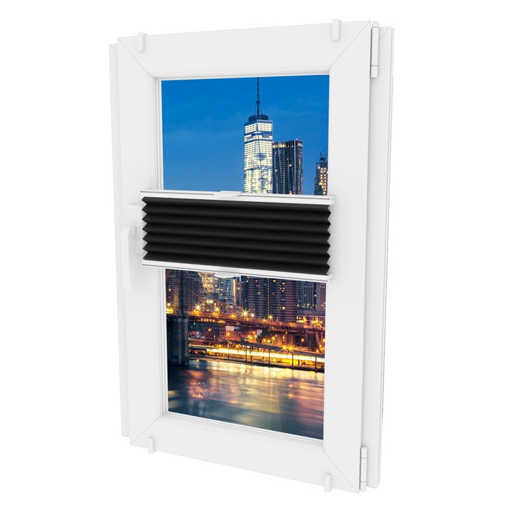 Jaluzea orizontala Oslonaokna, 41_1176, Profil non-invaziv, Textil, Alb/Negru, 40x150 cm