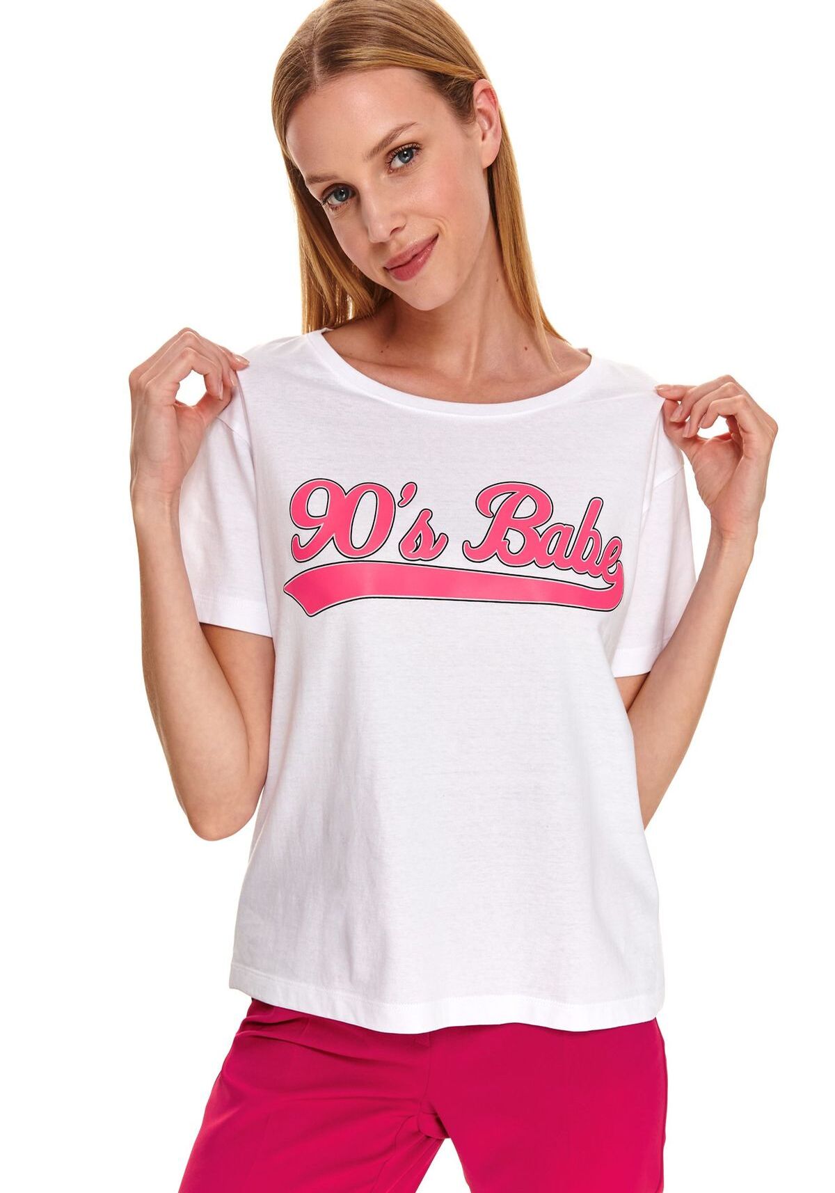 Tricou cu maneci scurte pentru femei, TOP SECRET, DPO0364, Alb