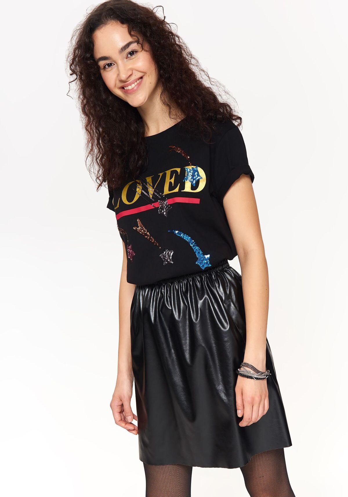 Tricou cu maneci scurte pentru femei, TOP SECRET, SPO4059, Negru, 38