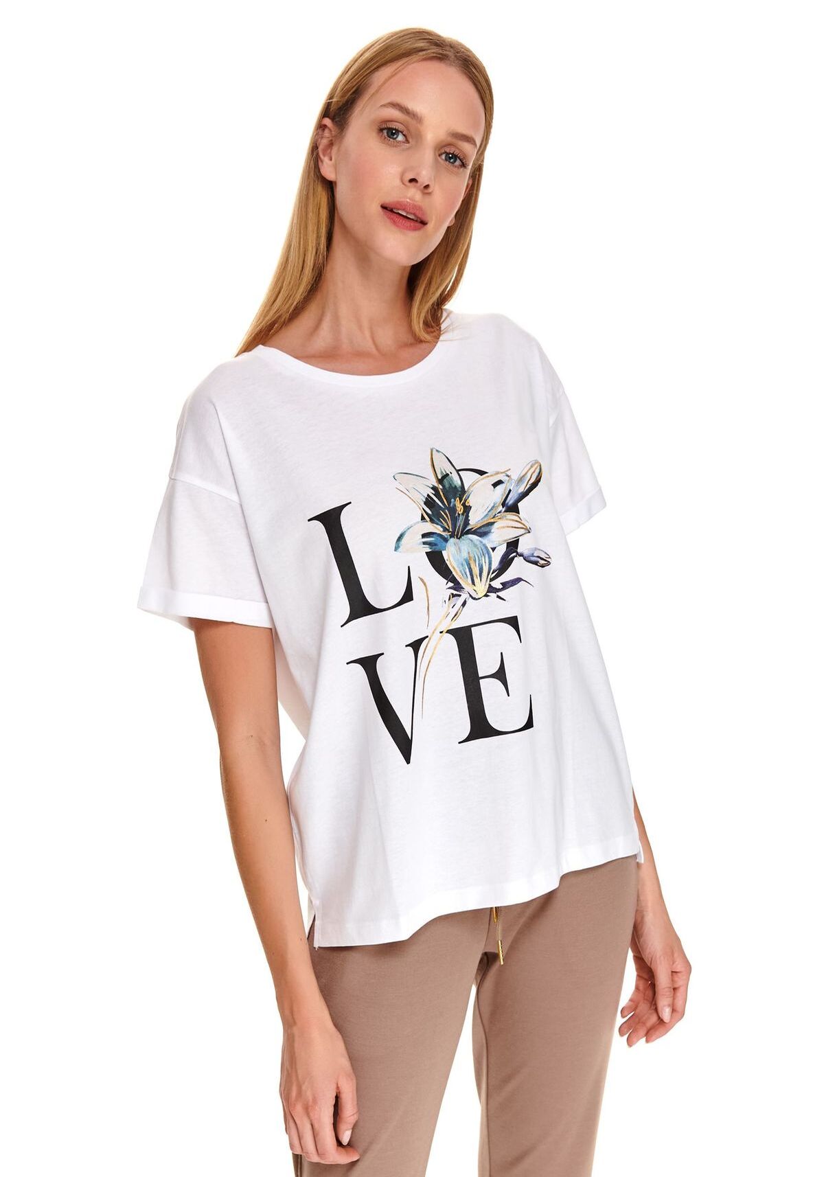 Tricou cu maneci scurte pentru femei, TOP SECRET, SPO4772, Alb