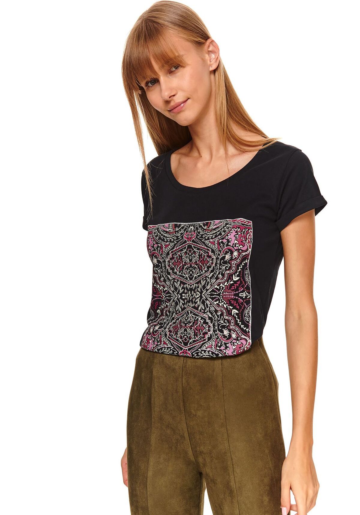 Tricou cu maneci scurte pentru femei, TOP SECRET, SPO4848, Negru, 34