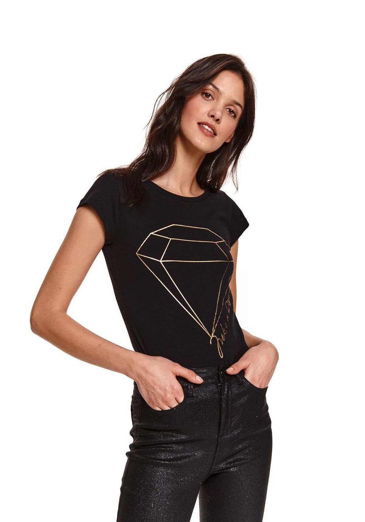 Tricou cu maneci scurte pentru femei, TOP SECRET, SPO4861, Negru