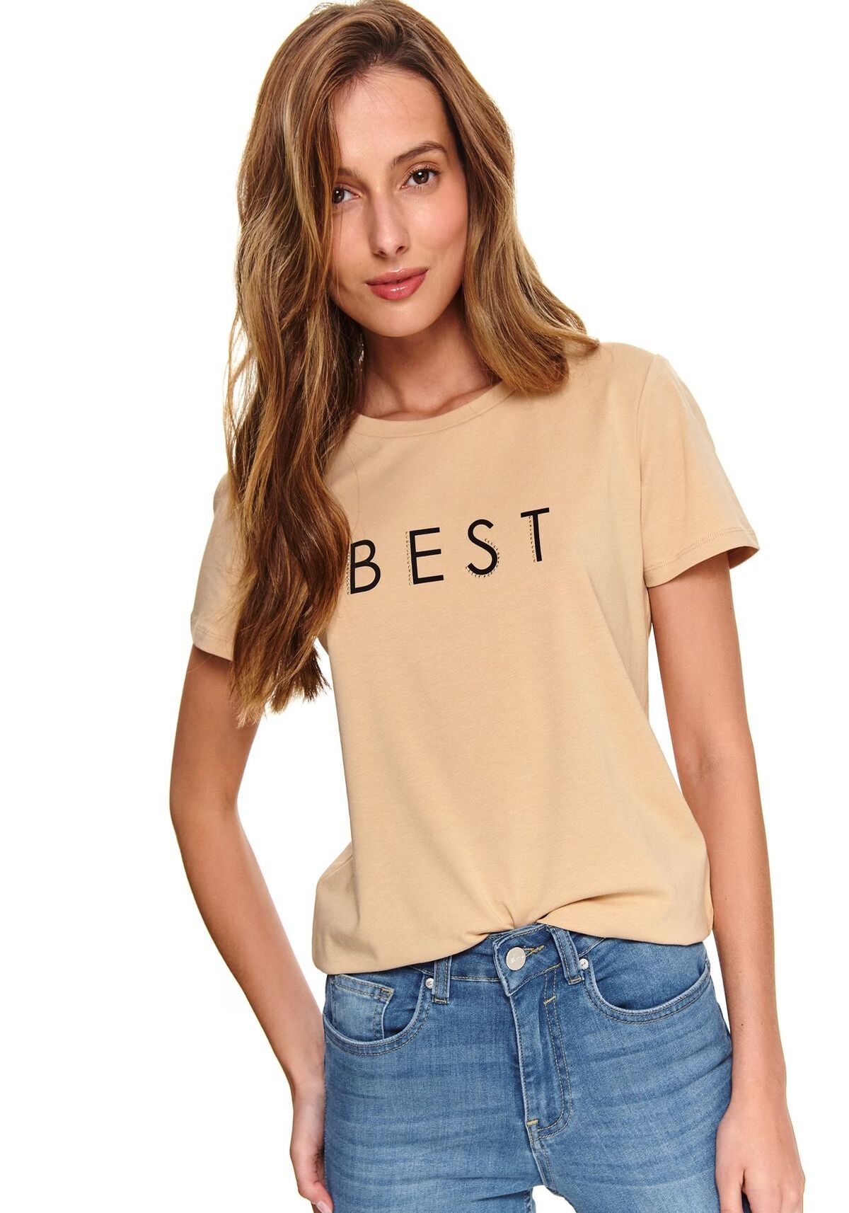 Tricou pentru femei, TOP SECRET, SPO4872, Bej