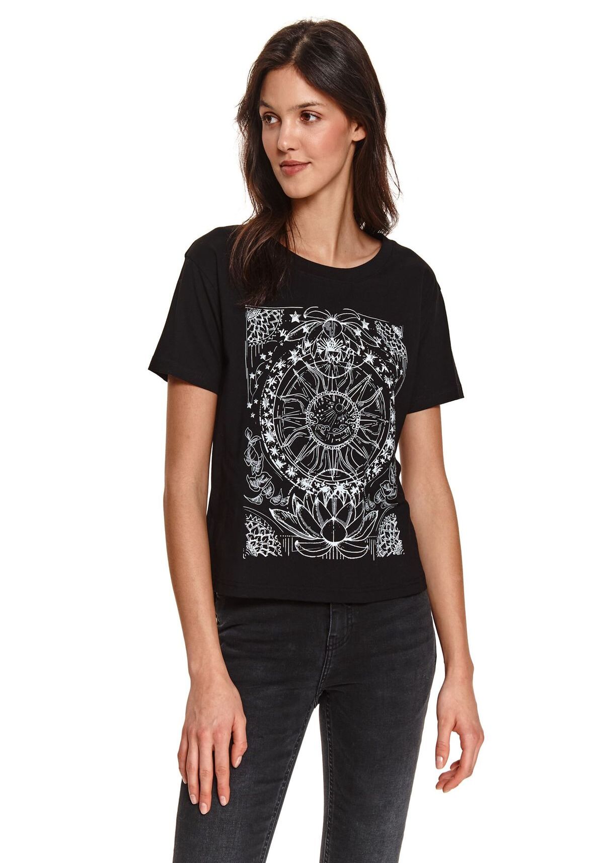 Tricou cu maneci scurte pentru femei, TOP SECRET, SPO4896, Negru