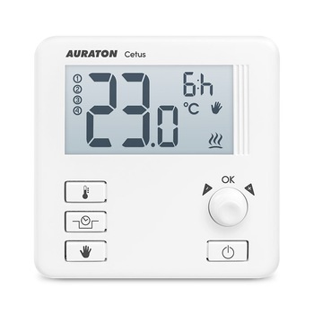 Termostat programabil Auraton CETUS, alb, conectare cu fir, alimentare 2 baterii R6 Termostat programabil Auraton CETUS, alb, conectare cu fir, alimentare 2 baterii R6