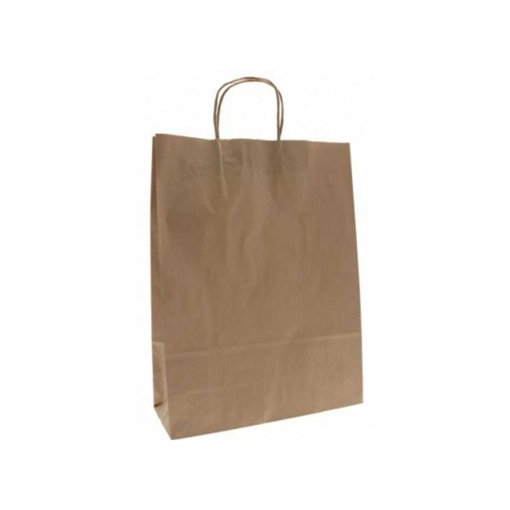 Set Sacosa hartie kraft natur cu maner, marime medie,26x29 cm, 50 bucati