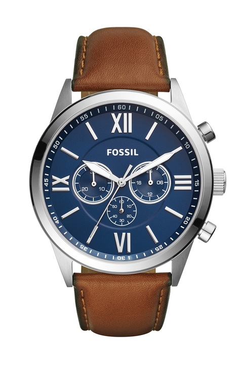 Fossil, Ceas cronograf cu o curea de piele, Maro scortisoara/Argintiu