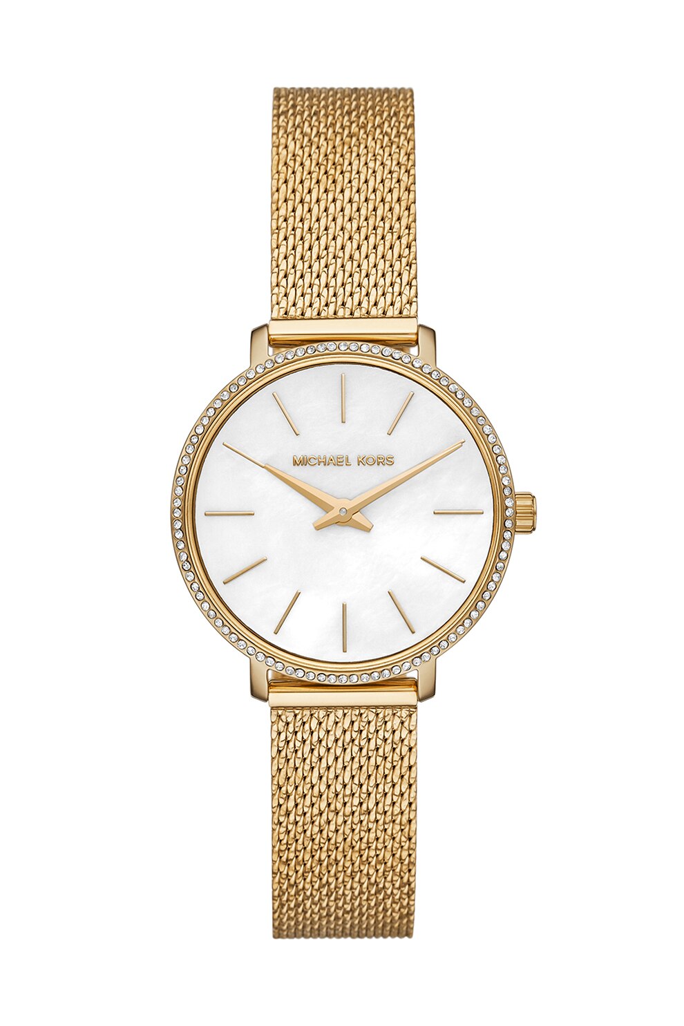 Michael Kors, Ceas cu bratara cu model plasa din otel inoxidabil si cristale, Auriu