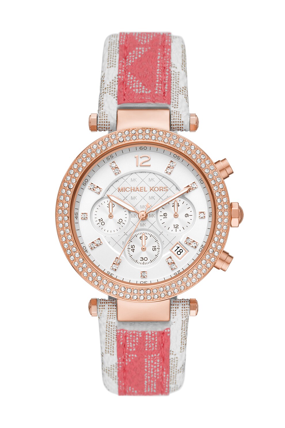 Michael Kors, Ceas cronograf decorat cu cristale, Auriu rose/Alb