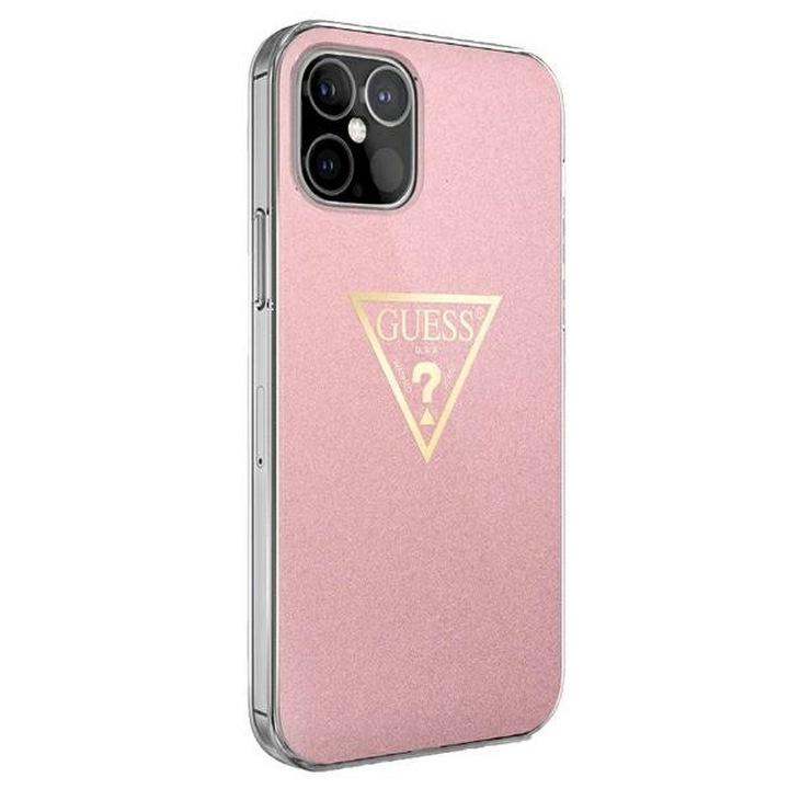 Apple iPhone 12 / 12 Pro Guess Metallic Collection Hátlap tok - GUHCP12MPCUMPTPI, Rózsaszín