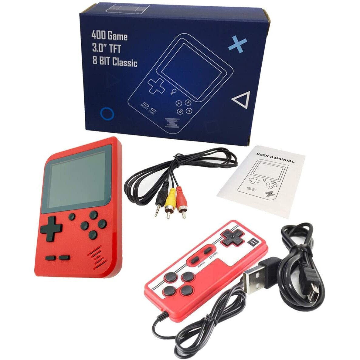 Mini consola portabila Flyme, Retro, 400 jocuri clasice FC, Ecran color 2.8", Rosu