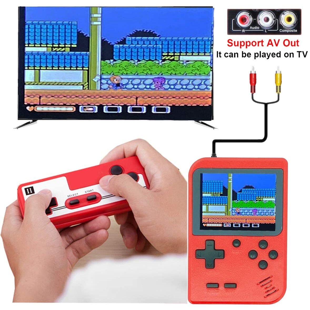 Mini consola portabila Flyme, Retro, 400 jocuri clasice FC, Ecran color 2.8", Rosu