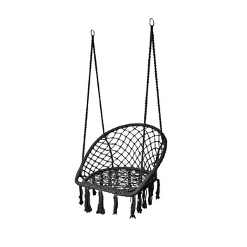 Leagan balansoar tip fotoliu suspendat pentru casa sau gradina, cu franjuri, 150kg, culoare negru Leagan balansoar tip fotoliu suspendat pentru casa sau gradina, cu franjuri, 150kg, culoare negru