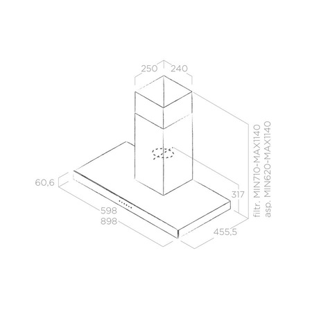 Hota incorporabila decorativa Elica JOY WHIX/A/90, Putere de absorbtie 600 cm/h, Sistem recirculare, Iluminare LED, Control digital, Filtru de grasime, Clasa B, 60 cm, Inox + Sticla alba