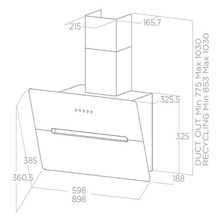 Hota incorporabila decorativa Elica WISE BL/A/60, Putere de absorbtie 691 mc/h, Sistem recirculare, Control digital, Iluminare LED, Clasa B, 60 cm, Sticla neagra