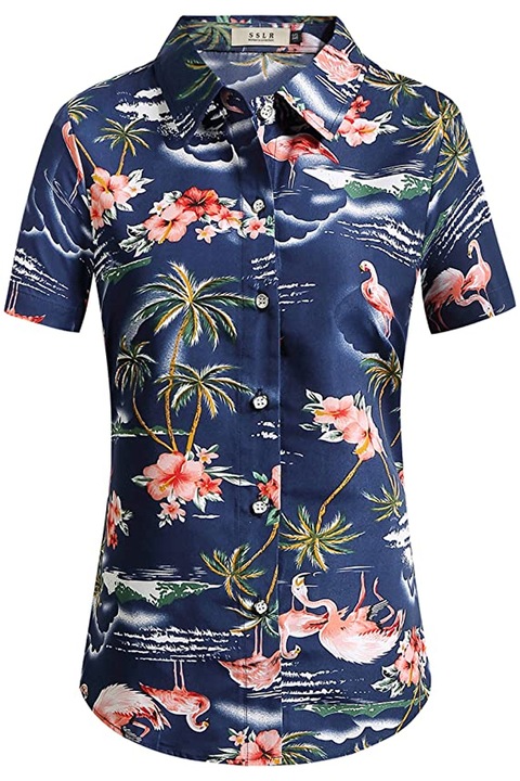 Női ing Find SSLR 157781754-AZ2198 Hawaii, rövid ujjú, sötétkék, XL