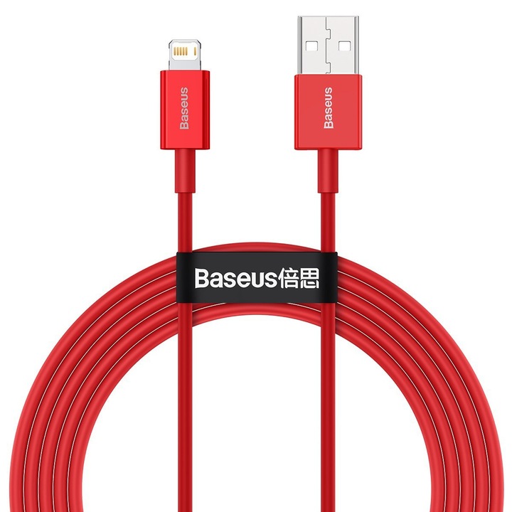 Cablu pentru incarcare si transfer de date Baseus Superior, USB/Lightning, 2.4A, 2m, Rosu